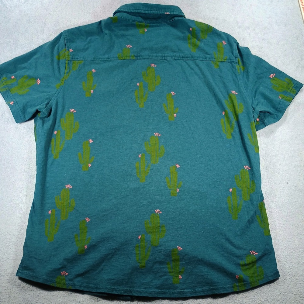 Goodfellow Mens Button Down Cactus Print Teal Large Short Sleeve Jersey Shirt - Picture 6 of 7